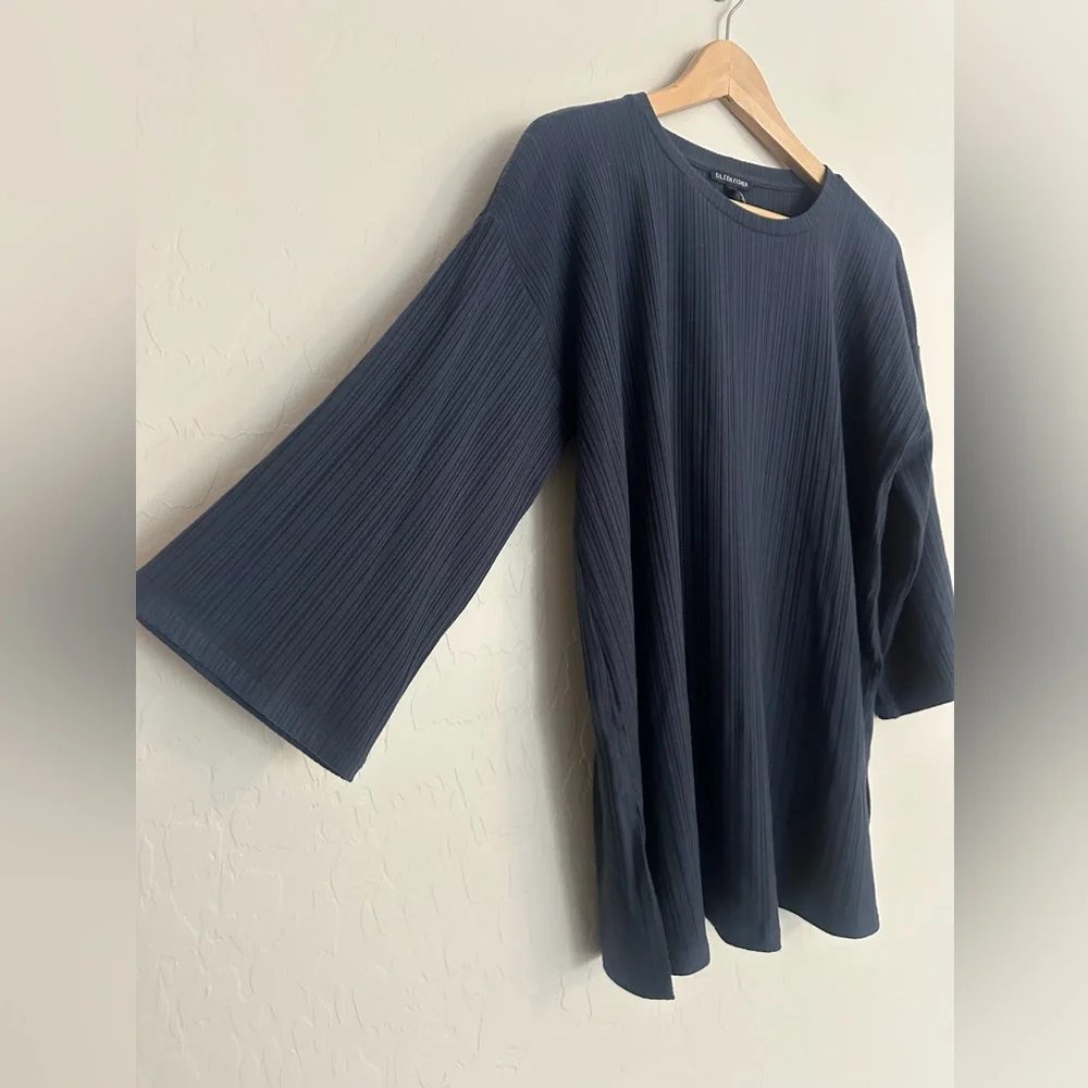 Eileen Fisher Variegated Rib Tunic Top Shirt Women's Size XS Navy Blue Ocean NEW